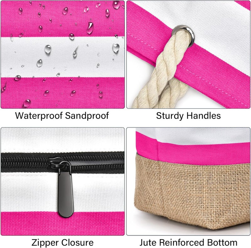 Becokan Beach Bags for Women Large Canvas Beach Tote Bag Beach Bags Waterproof Sandproof Swim Pool Bag Travel Essentials - Image 2